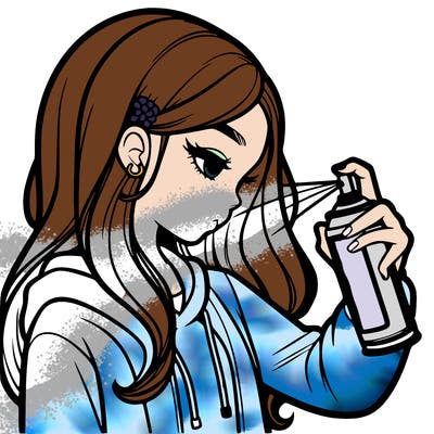 a realistic girl spray painting