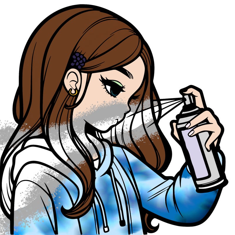 a realistic girl spray painting