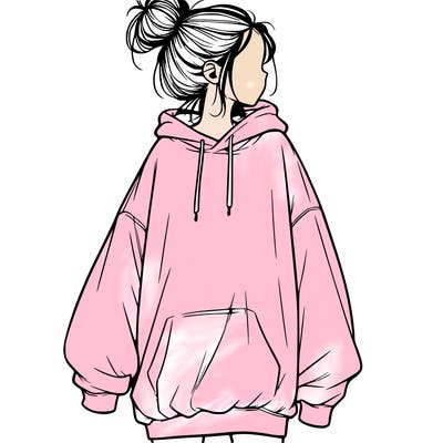 realistic girl with a oversized sweatshirt on and a bun