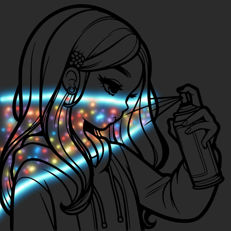 a realistic girl spray painting