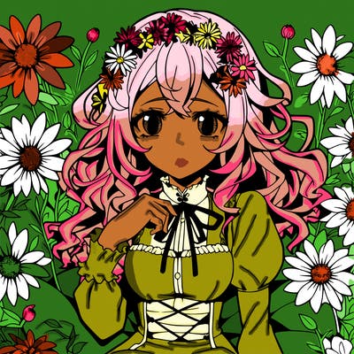 anime girl surrounded by flowers