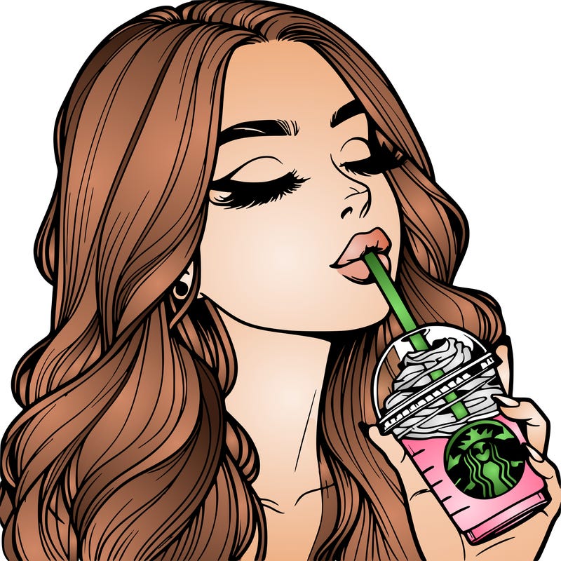 realistic girl drinking starbucks