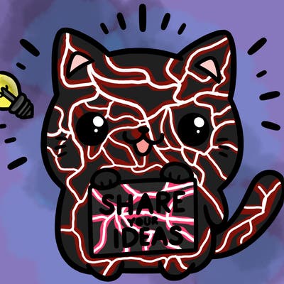 a cute cat saying share your ideas