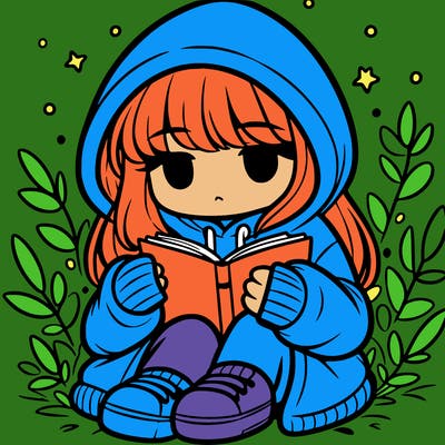 girl in oversized hoodie reading a book