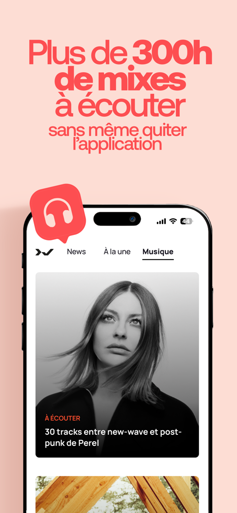 durevie: agenda sorties & news - Interfaz de la aplicación Durevie que muestra una sección de música con mezclas de música electrónica curadas y perfiles de artistas.