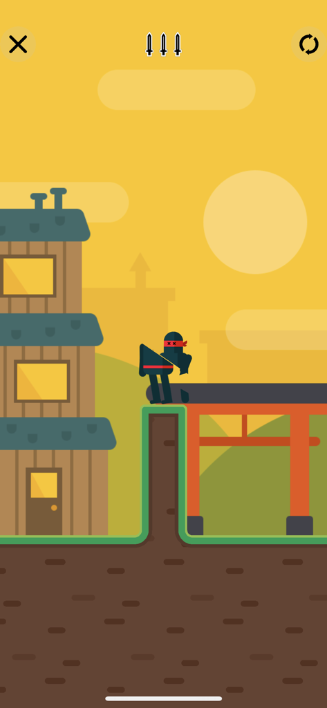 Mr Ninja - Slicey Puzzles - 미스터 닌자 슬라이시 퍼즐의 게임 플레이 스크린샷. 옥상 레벨에 있는 닌자 캐릭터 등장