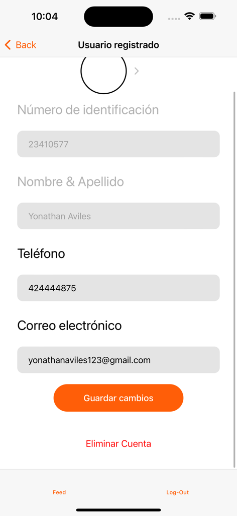 Tour - Schermata delle impostazioni del profilo utente nell'app Tour che mostra i campi delle informazioni personali e il pulsante Salva