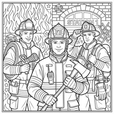 Celebrate the courage of everyday heroes with this inspiring firefighter portraits coloring page. Featuring three brave firefighters, it's a perfect activity for all ages to show appreciation for their service.