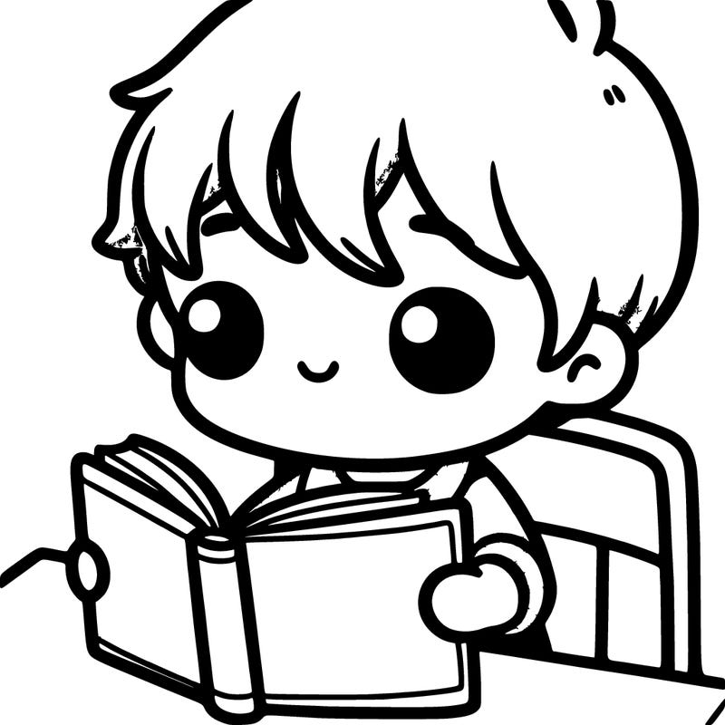 a cute boy reading a book