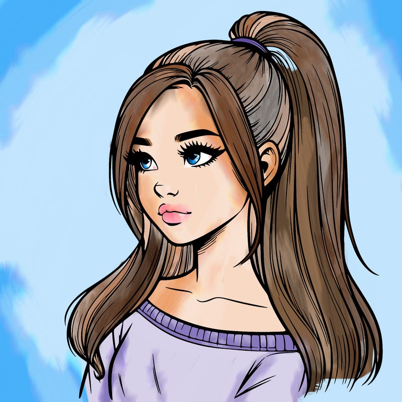 realistic girl with a high ponytail
