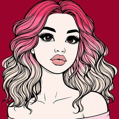 realistic girl with wavy hair and lips