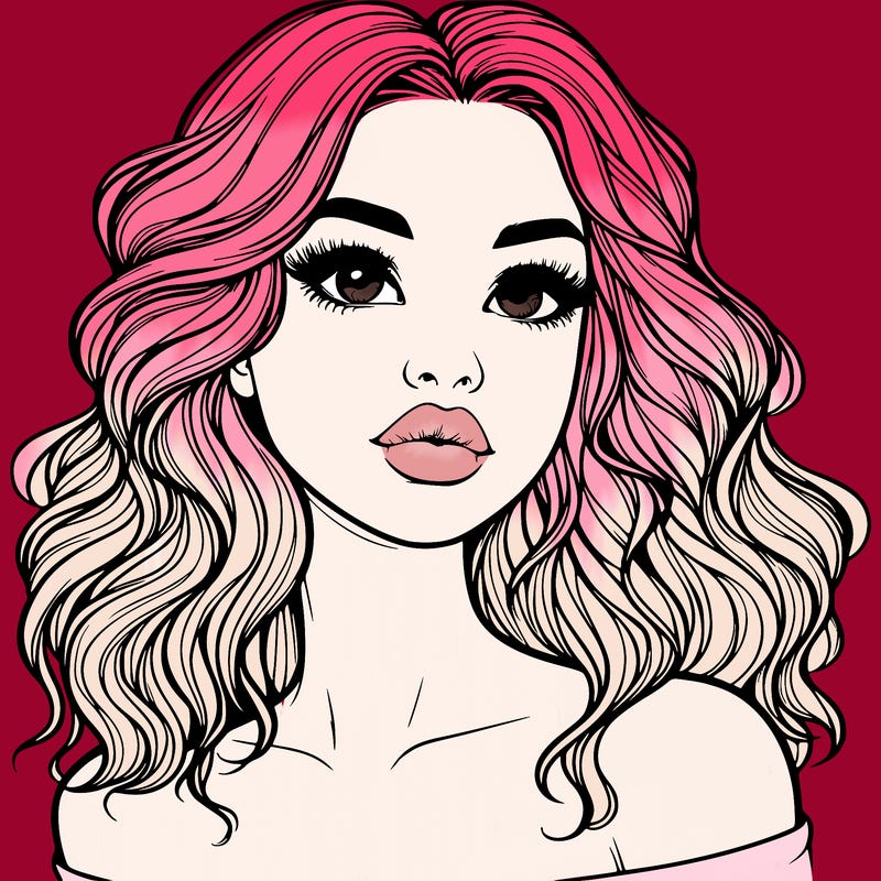 realistic girl with wavy hair and lips