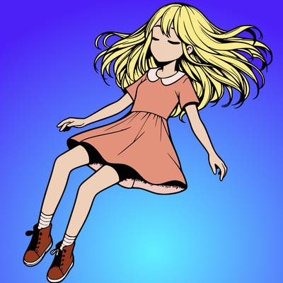 realistic girl floating