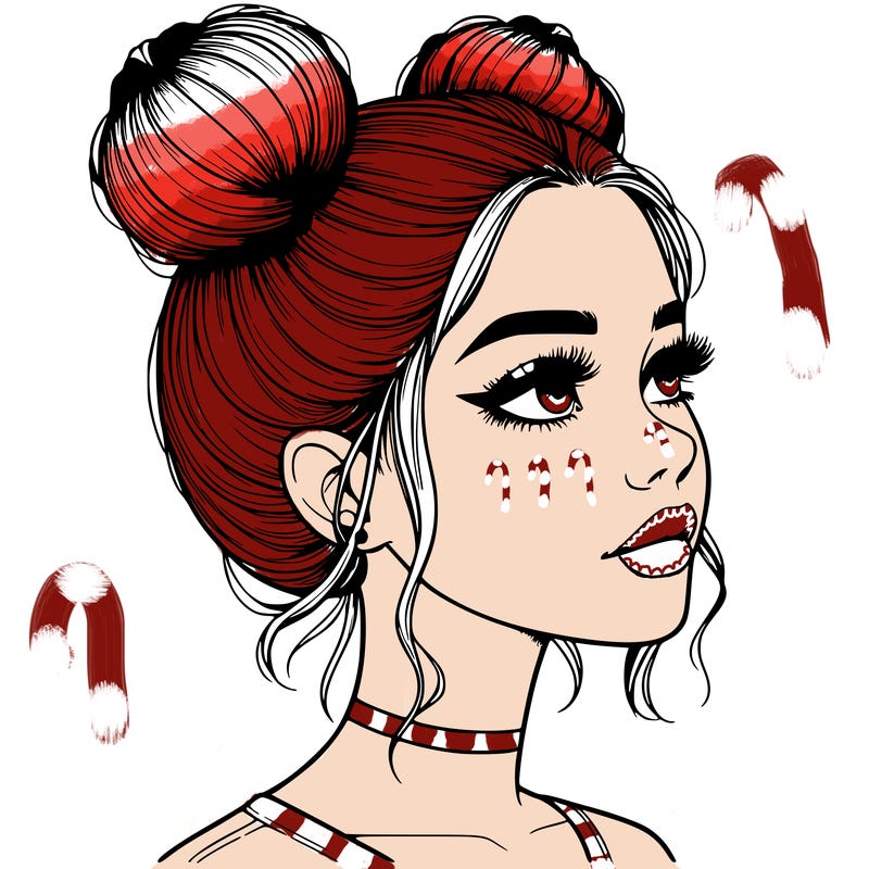 realistic girl with buns on the top of her head