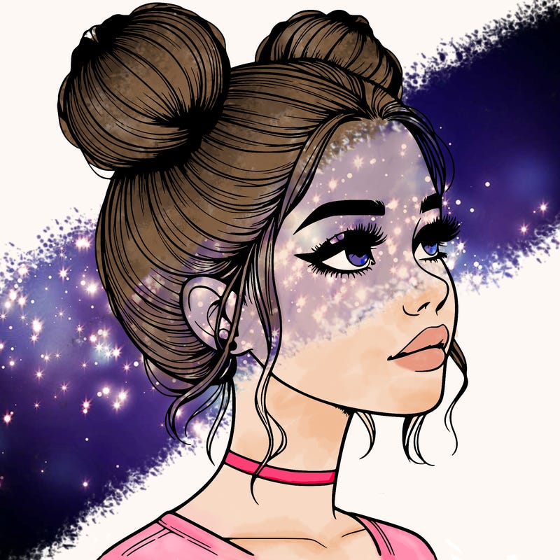 realistic girl with buns on the top of her head