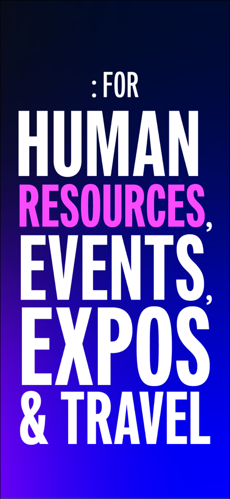 Experience live - Texto promocional destacando el uso de la aplicación para eventos de recursos humanos, exposiciones y viajes