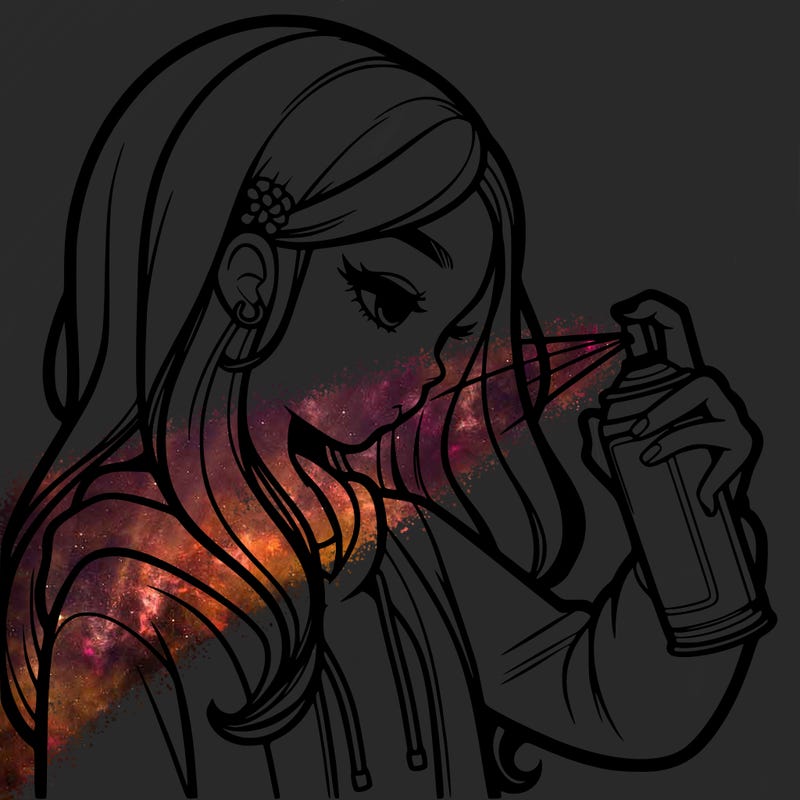 a realistic girl spray painting