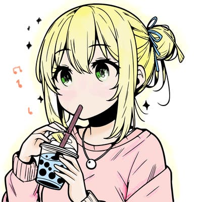 manga character drinking boba