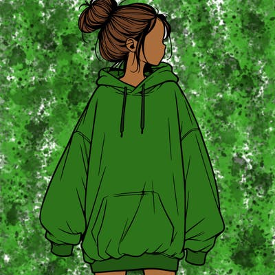 realistic girl with a oversized sweatshirt on and a bun