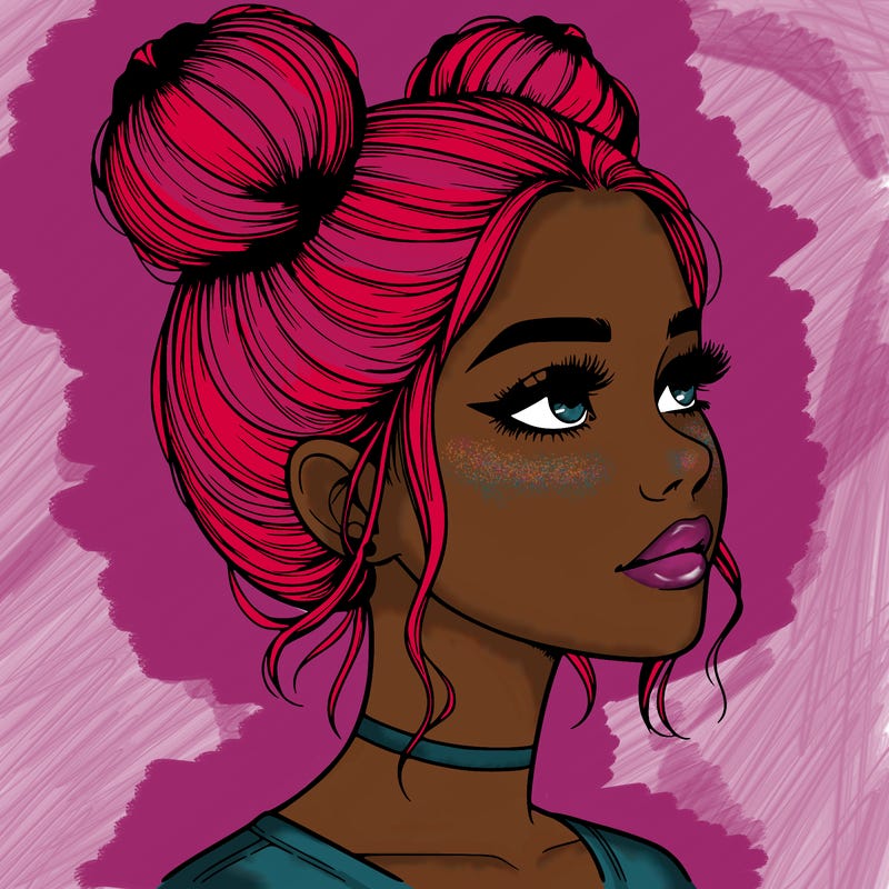 realistic girl with buns on the top of her head