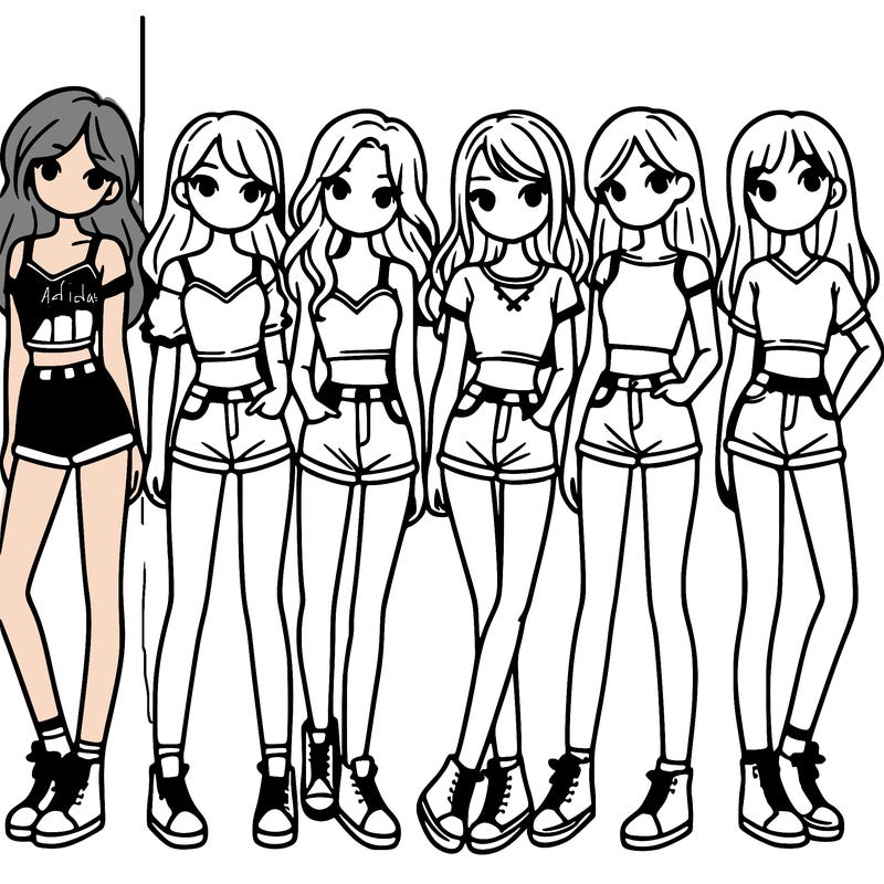 a group of girls wearing crop tops and shorts