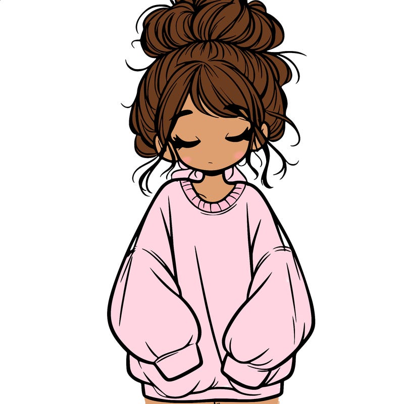 girl with baggy sweatshirt and messy bun