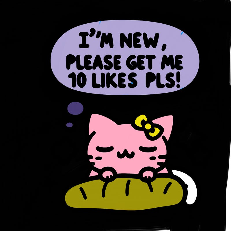 kitty taking a nap dream talking and saying "i'm new, please get me at least 10 likes pls!!"