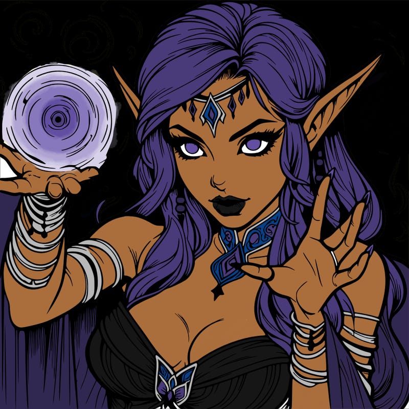 realistic scary beautiful elf sorceress casting spell
