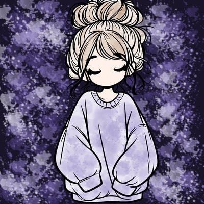 girl with baggy sweatshirt and messy bun