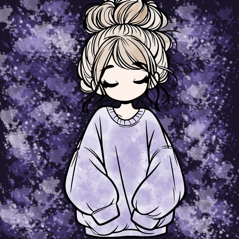 girl with baggy sweatshirt and messy bun
