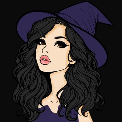 realistic witch girl with wavy hair and lips