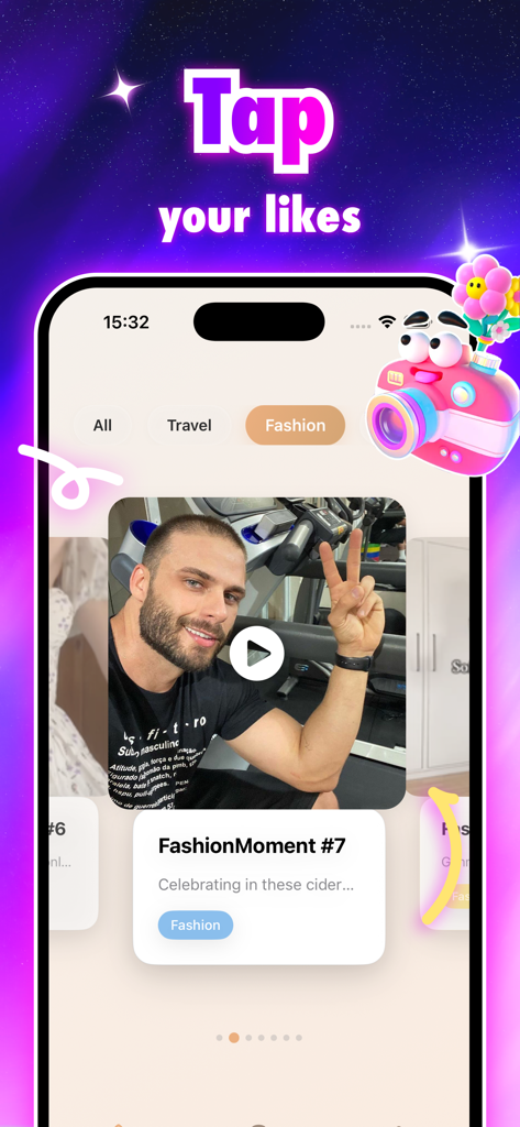 Lvyxi app interface showing a fashion category feed with a video post and a prompt to tap likes