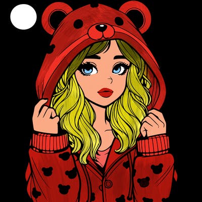 realistic girl in a animal pjs hoodie