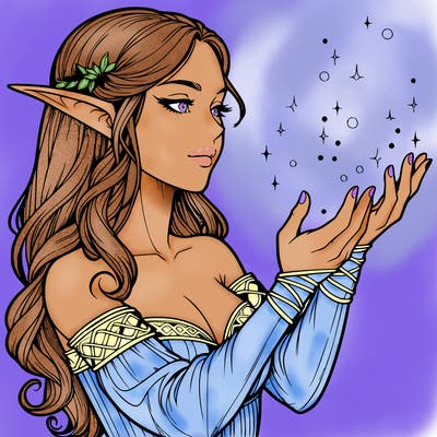 realistic elf girl doing magic