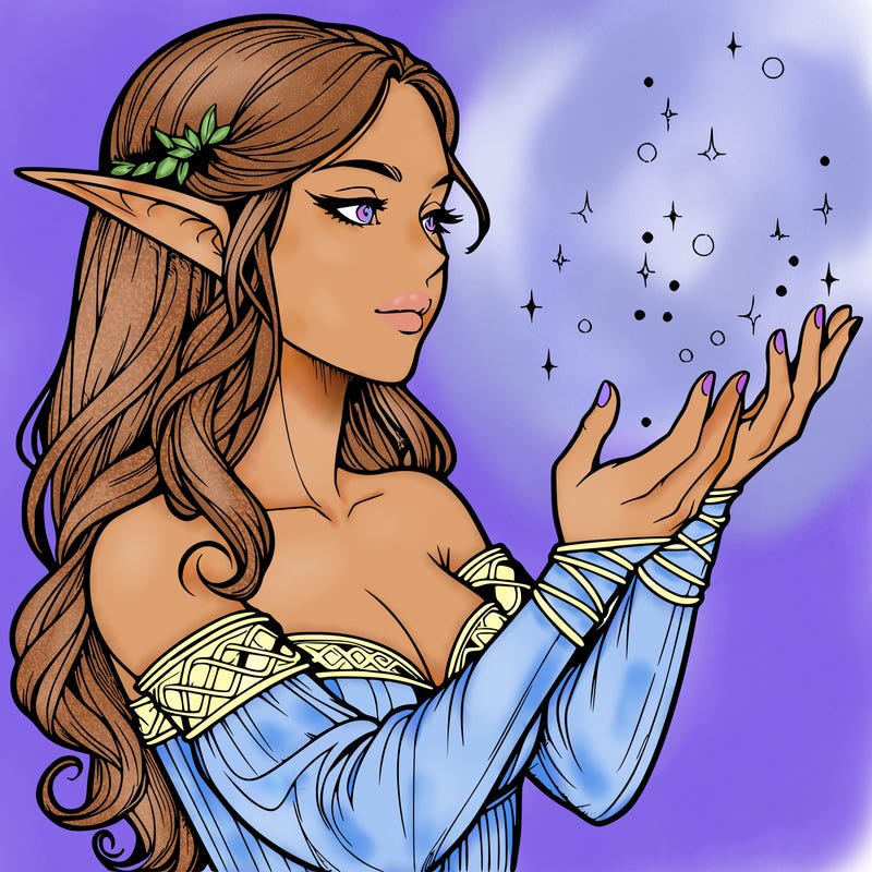 realistic elf girl doing magic