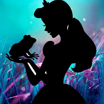 a shadow of a princess holding a frog realistic