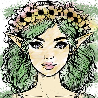 realistic female elf with flower crown
