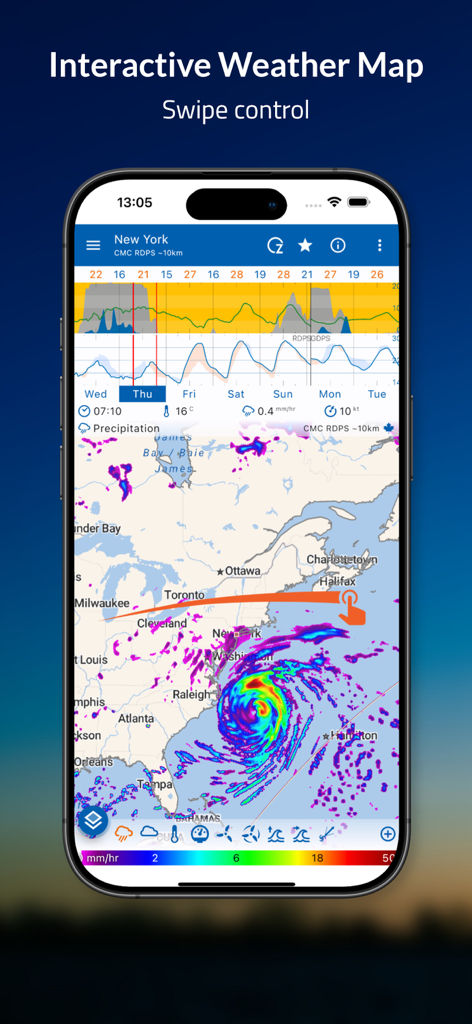 Flowx - Weather - Interactive weather map and detailed data graphs in the Flowx app