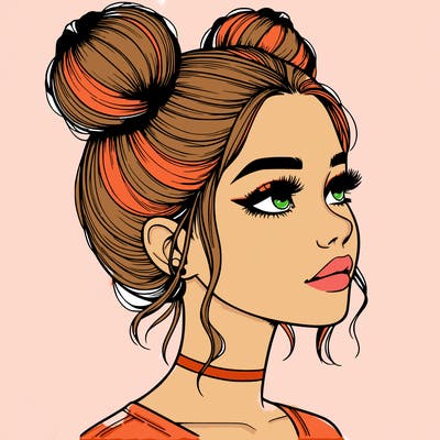 realistic girl with buns on the top of her head