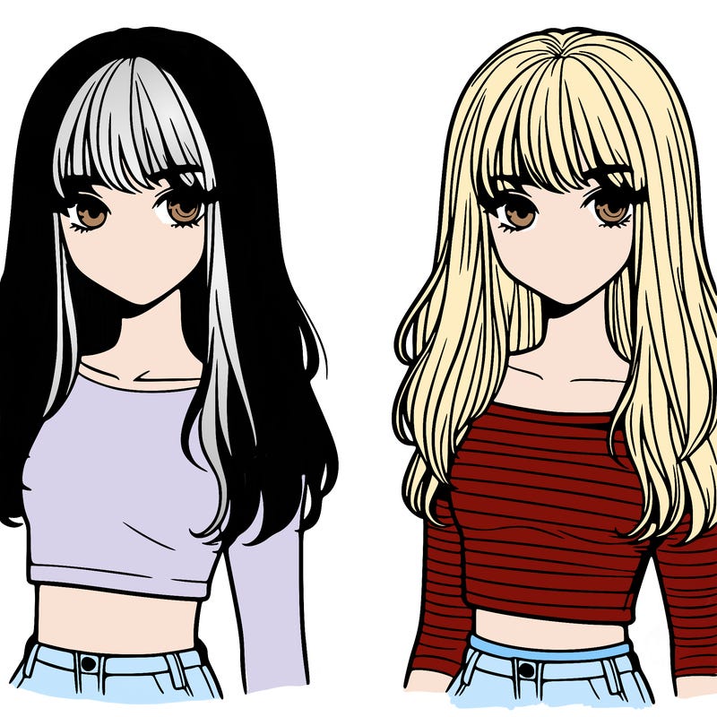 a teenage girl with long shirt and bangs and a crop top