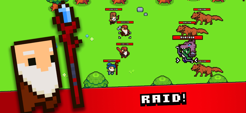 Pixel Tribe - Personajes vikingos en una batalla de incursión de RPG de estrategia de arte pixelado.