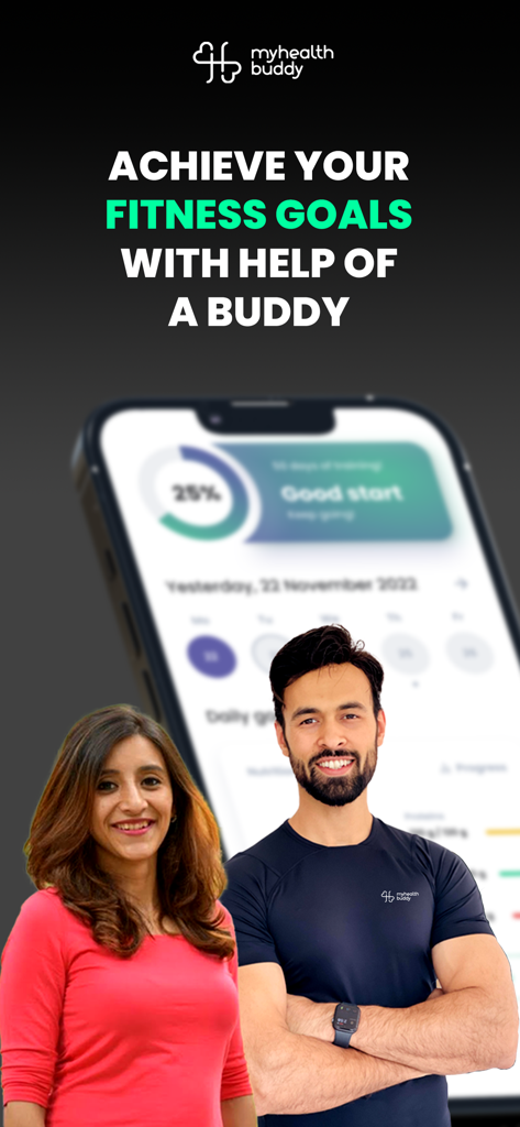 MyHealthBuddy 앱의 전문 코치 및 피트니스 진행 상황 추적.