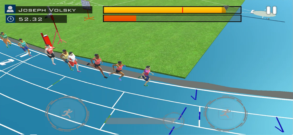 Athletic Games - Gameplay of athletes competing in a track and field race on a blue running track.