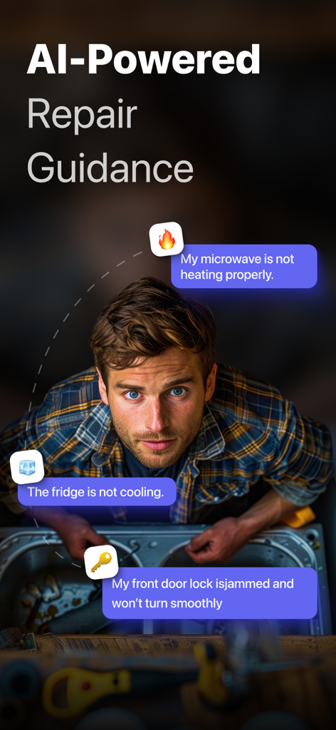 A man using RepairBuddy app for AI powered home and appliance repair guidance