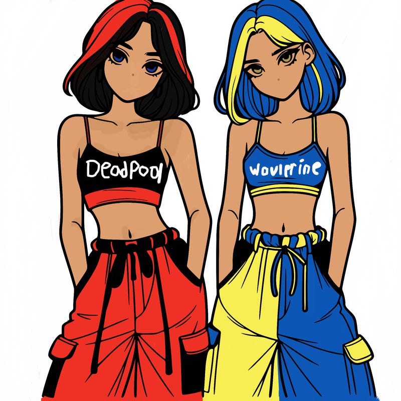 two girls with crop top with baggy pants