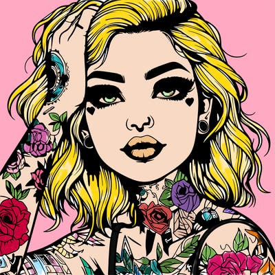 realistic girl with tattoos all over
