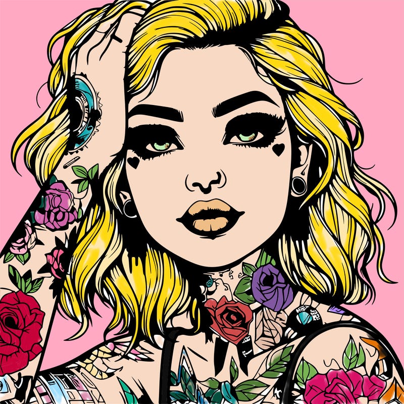 realistic girl with tattoos all over