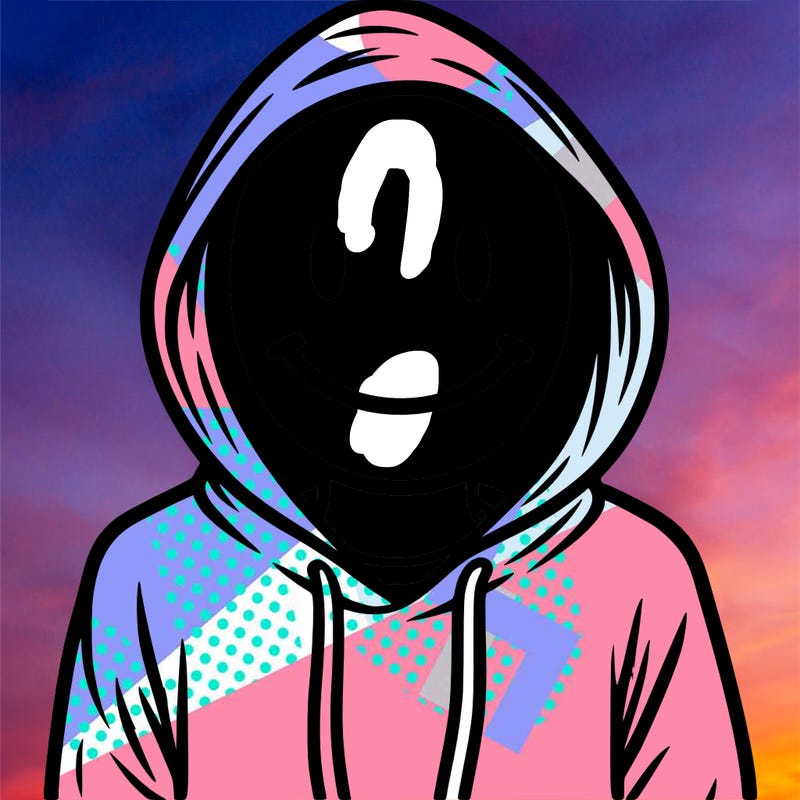 a person wearing a smile mask with a hoodie