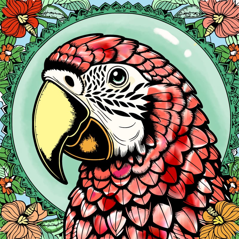 realistic parrot mandala