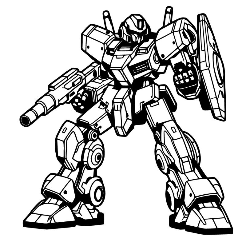mecha in a defensive stance.